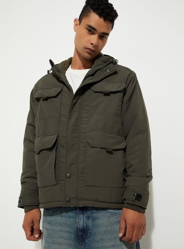 URB_N Men Solid Utility Jacket GREEN