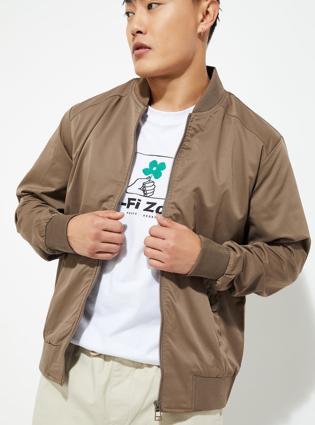 URB_N Men Solid Jacket BROWN
