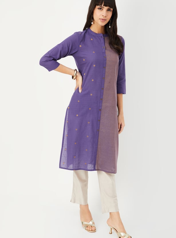 Women Woven Design Straight Kurta