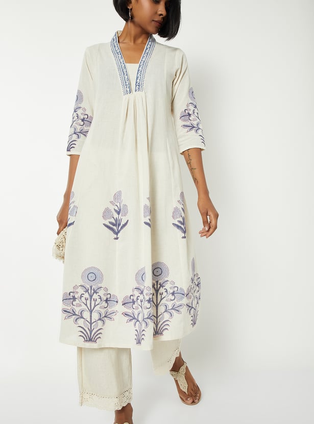 Women Printed A-line Kurta WHITE
