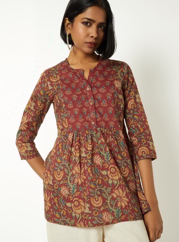 Women Floral Print A-line Kurti RED