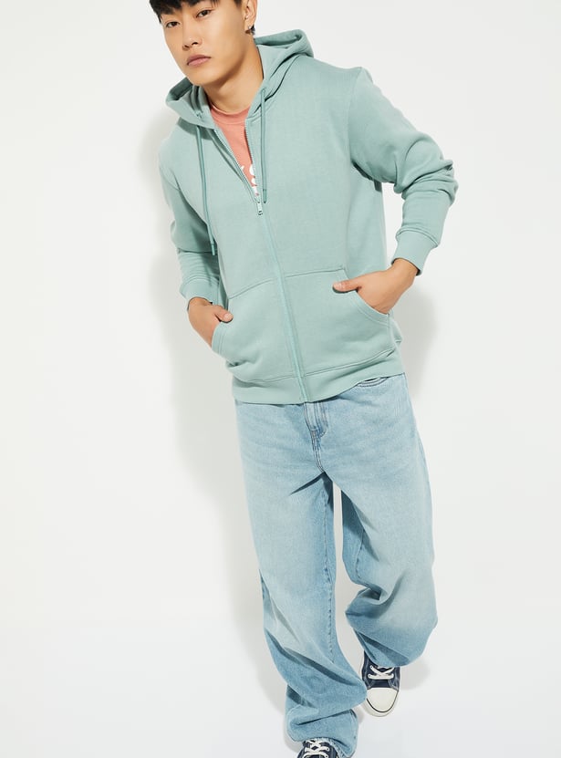 URB_N Men Solid Hooded Sweatshirt BLUE