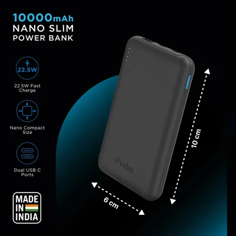 Urbn 10000 mAh Nano Slim Power Bank - Black,Cable Type C to C(Wired Mobile Connectivity)