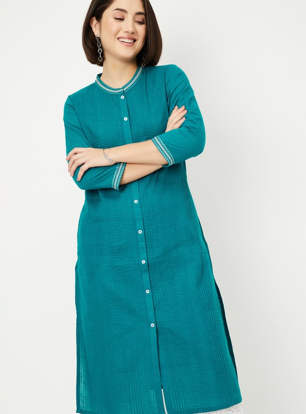 Women Pleated Straight GREEN Kurta