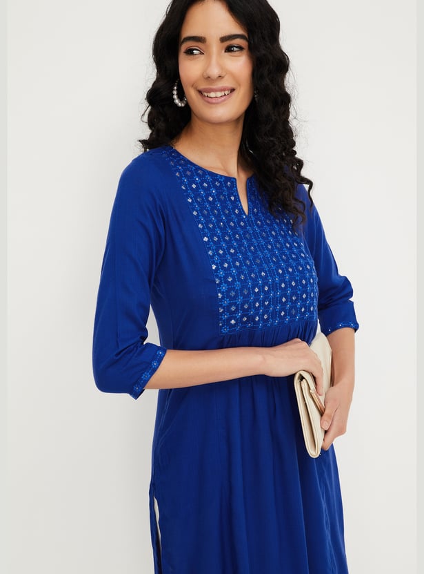 Women Sequinned BLUE Straight Kurta