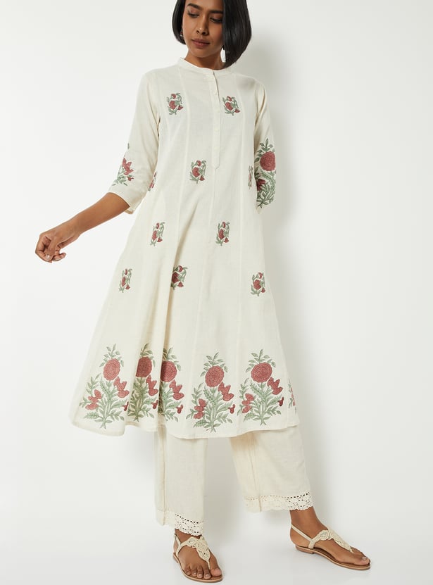 Women Printed A-line WHITE Kurta